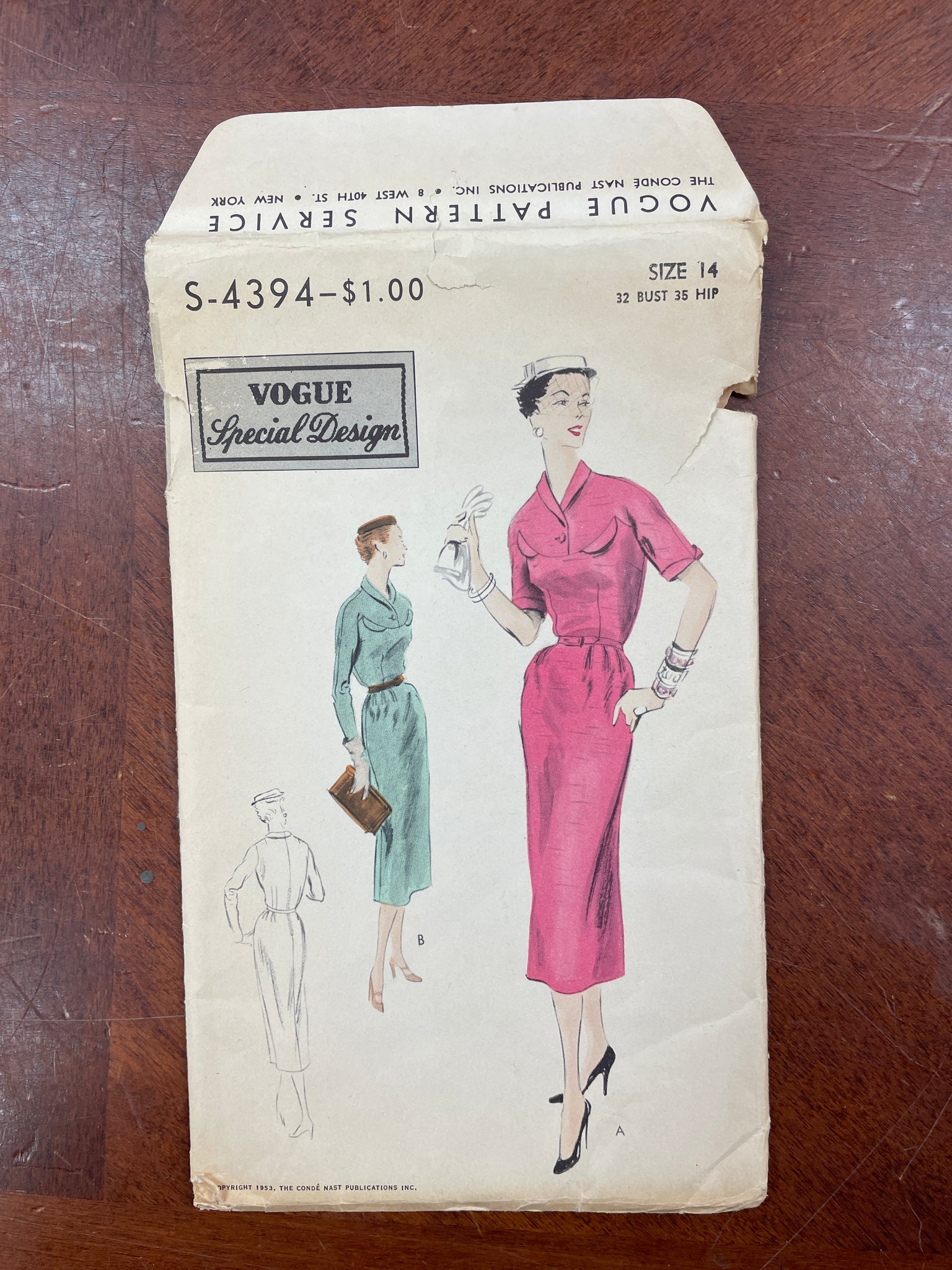 1953 Vogue 4394 Pattern - Dress WITH VOGUE LABEL