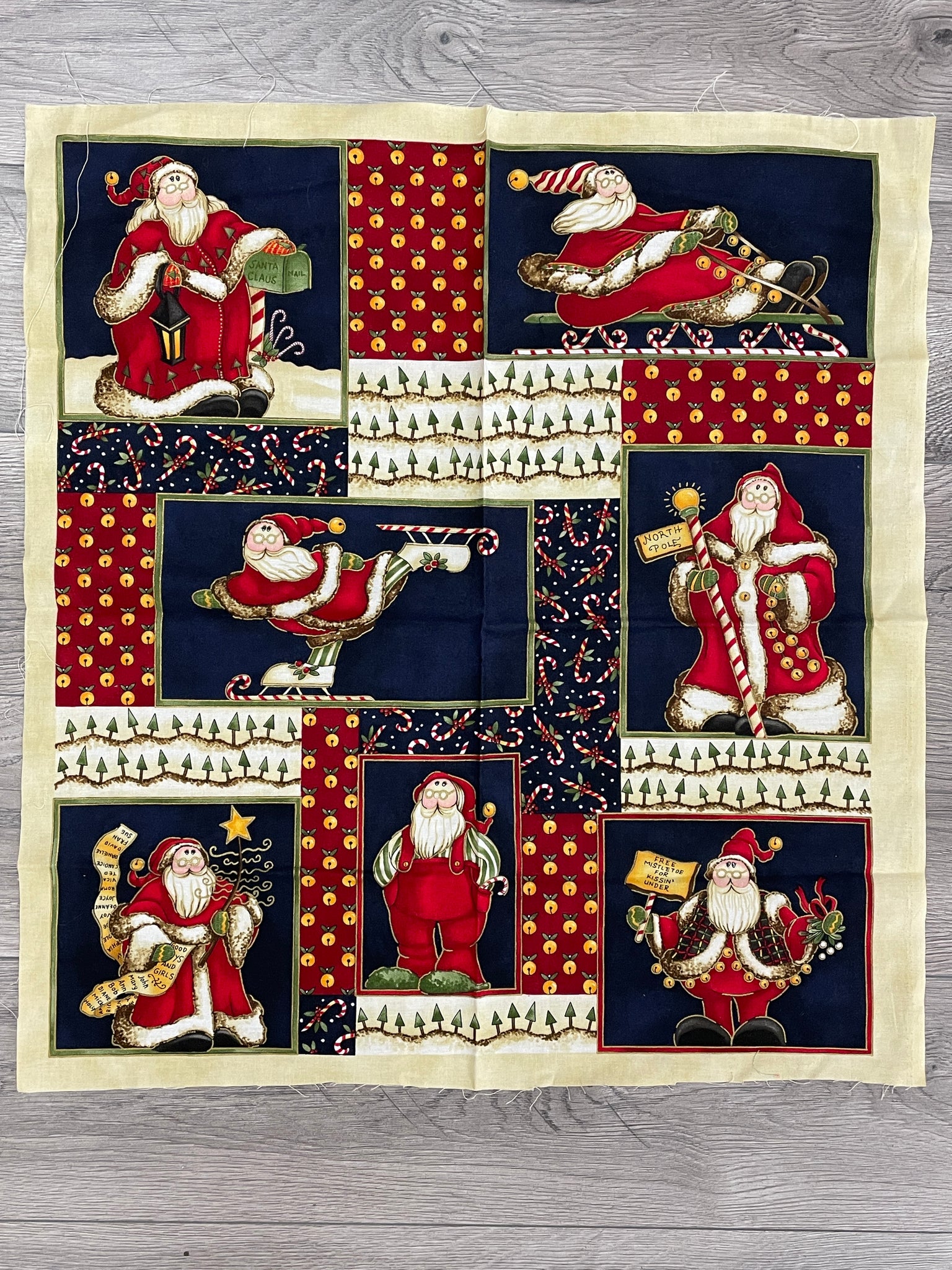 Quilting Cotton Panel Remnant - Santa Claus and Candy Canes