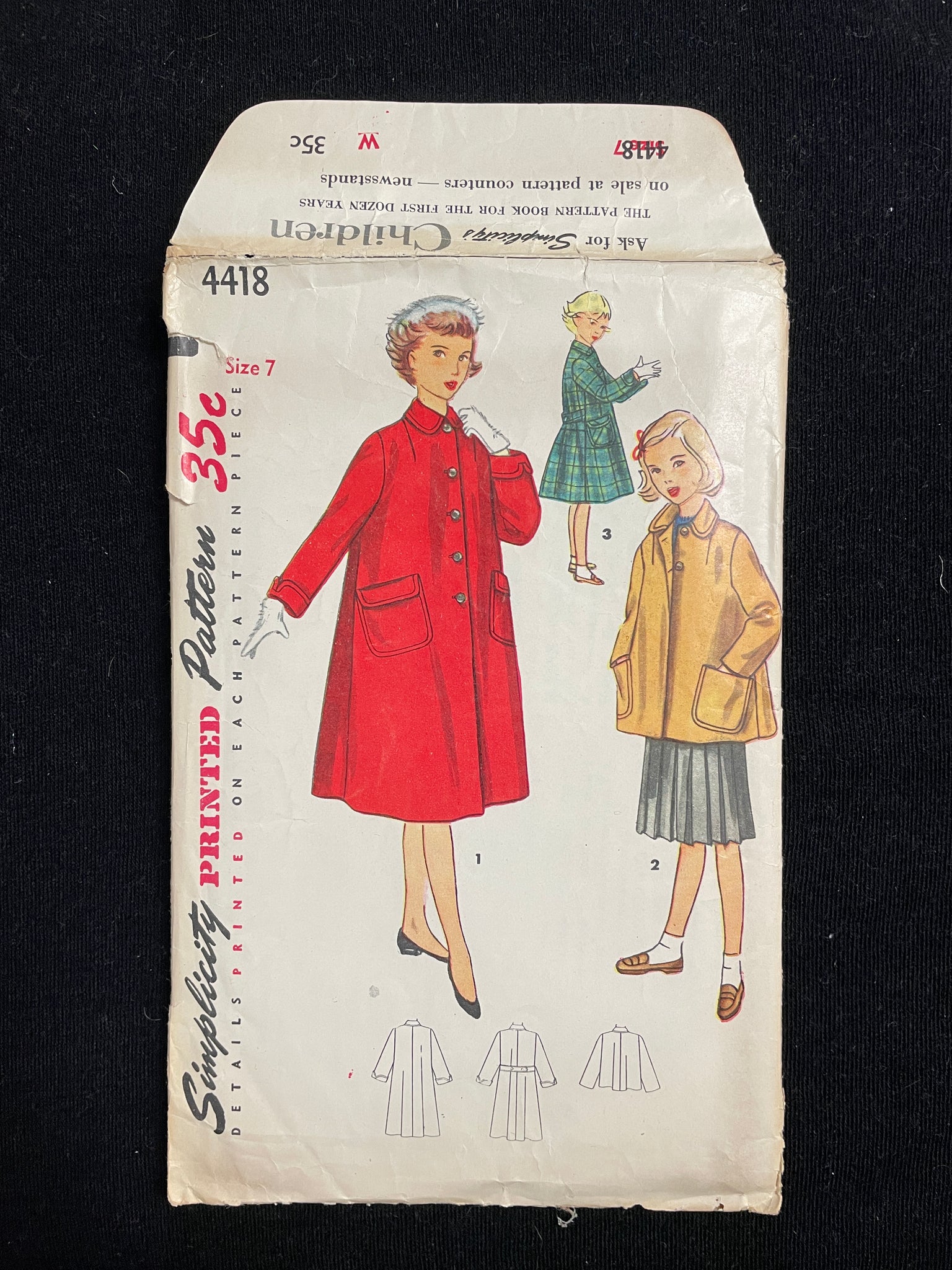 1953 Simplicity 4418 Sewing Pattern - Girl's Coat in 2 Lengths