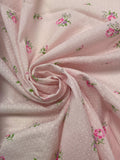 1 YD Poly/Cotton Flocked Batiste Vintage - Pink with Bright Pink Flowers