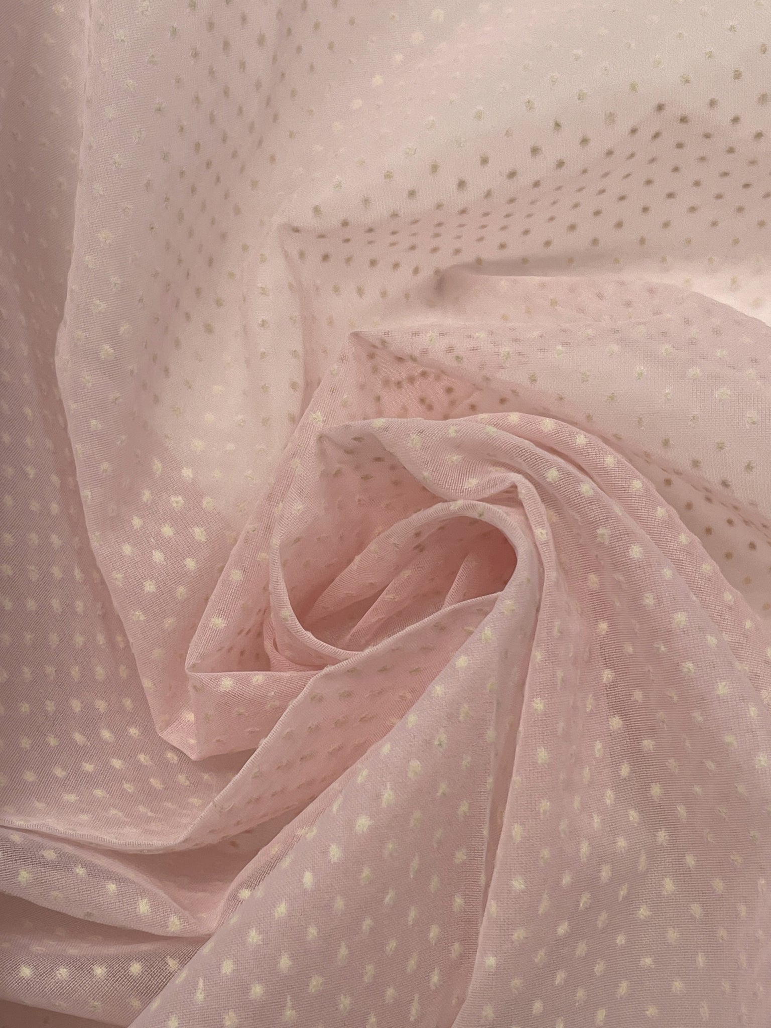 2 1/4 YD Synthetic Flocked Voile Vintage - Pink with Off White Dots