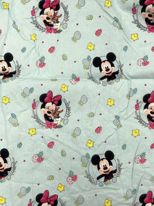 2020 Quilting Cotton - Aqua with Easter Eggs, Chicks, Mickey and Minnie Mouse