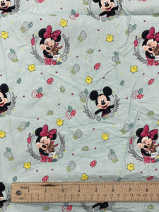 2020 Quilting Cotton - Aqua with Easter Eggs, Chicks, Mickey and Minnie Mouse