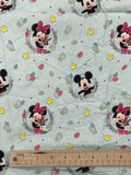 2020 Quilting Cotton - Aqua with Easter Eggs, Chicks, Mickey and Minnie Mouse