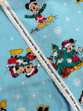 2020 1 1/2+ YD Quilting Cotton - Light Blue with Christmas Mickey and Minnie Mouse