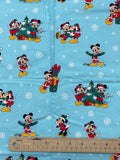 2020 1 1/2+ YD Quilting Cotton - Light Blue with Christmas Mickey and Minnie Mouse