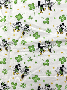 2020 1 3/8 YD Quilting Cotton - White with Shamrocks, Mickey and Minnie Mouse