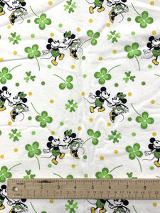 2020 1 3/8 YD Quilting Cotton - White with Shamrocks, Mickey and Minnie Mouse