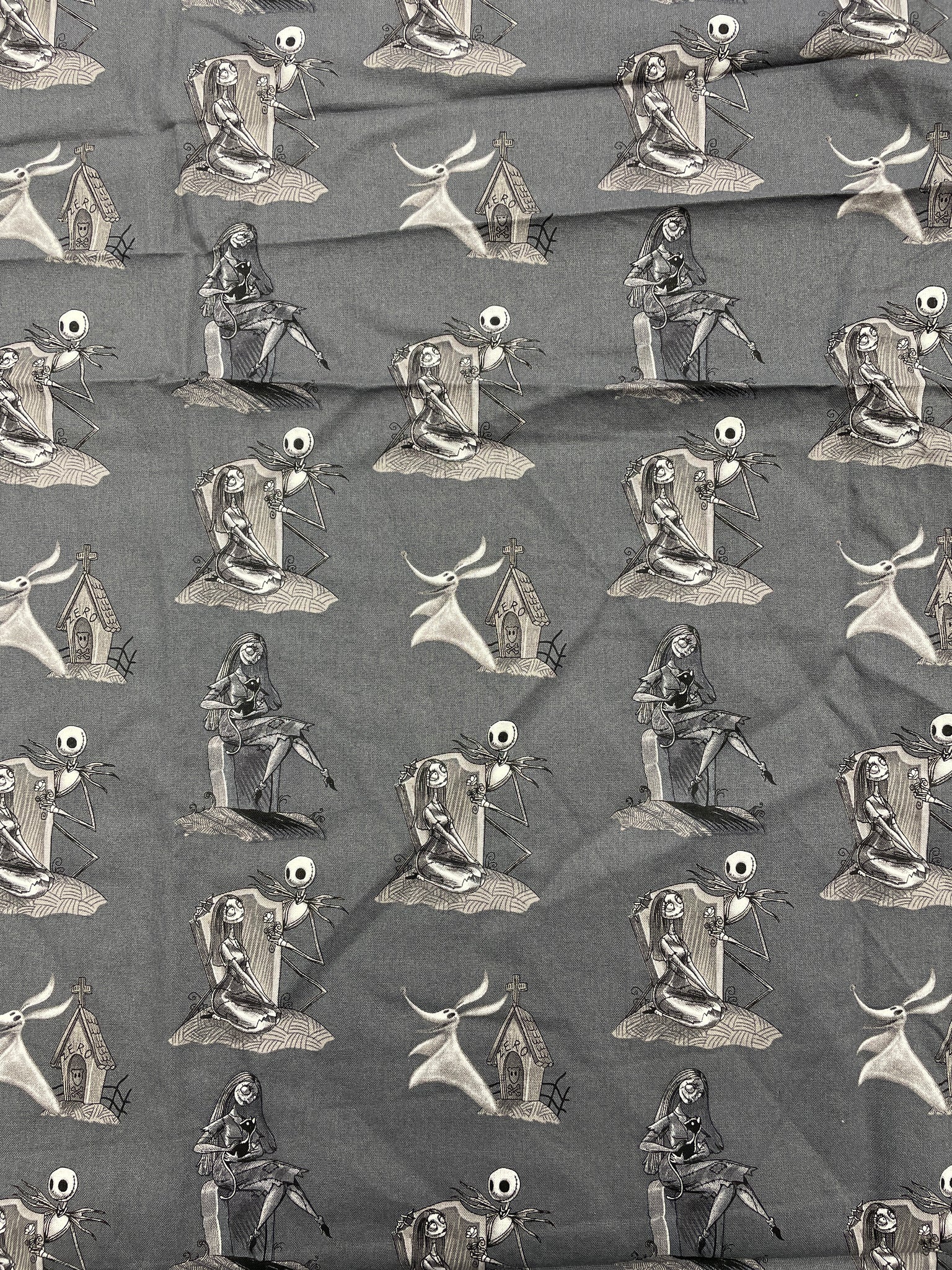 2020 3 YD Quilting Cotton - Gray with "Nightmare Before Christmas" Characters