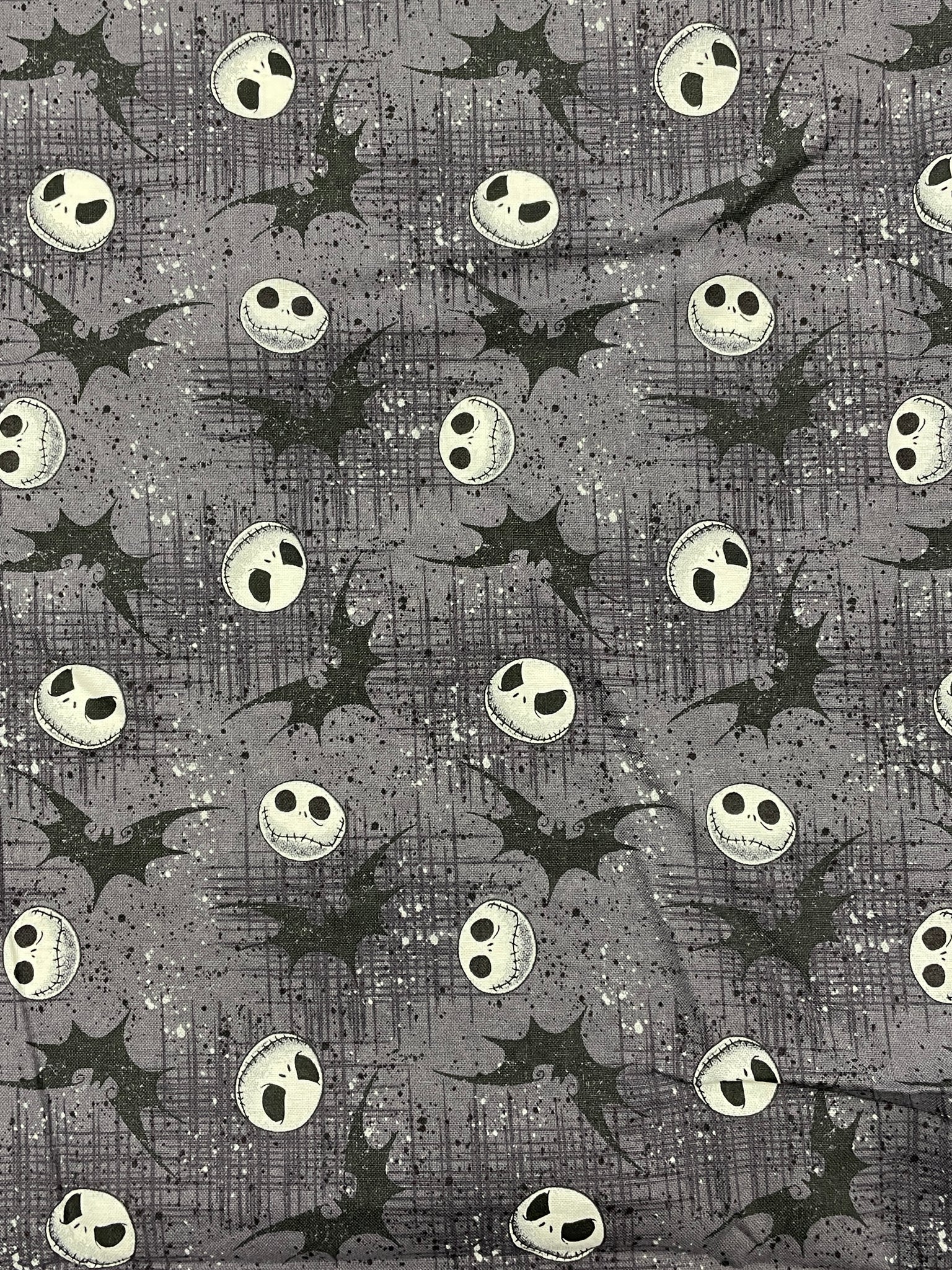 2020 4 YD Quilting Cotton - Gray with "Nightmare Before Christmas" Jack Skulls and Spiders