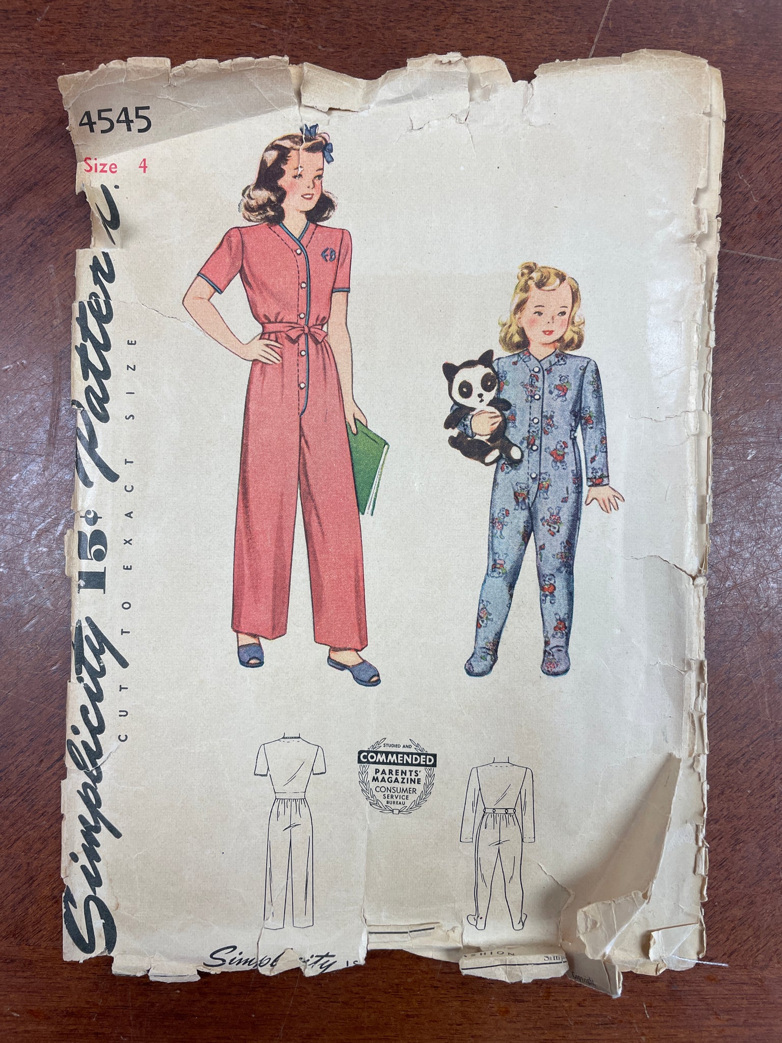 1940s Simplicity 4545 Pattern - Child's One-Piece Pajama