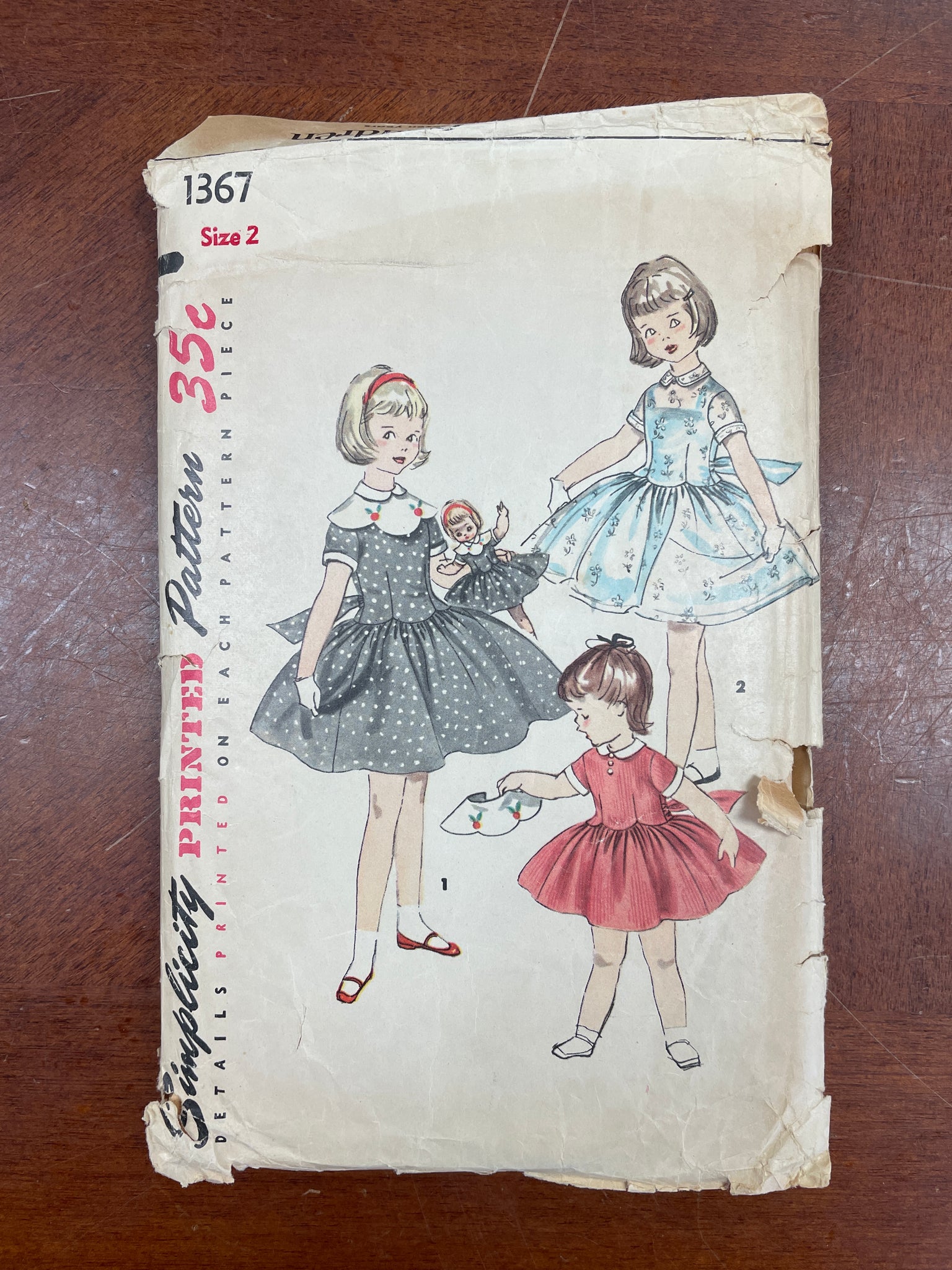 1950s Simplicity 1367 Pattern - Child's Dress with Detachable Collar