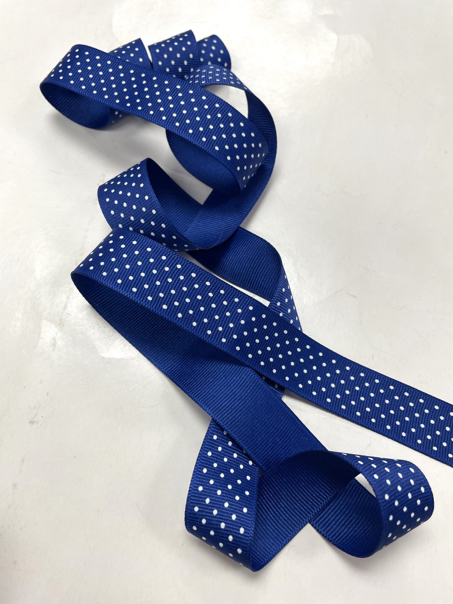 3 1/8 YD Polyester Grosgrain Ribbon - Blue with White Polka Dots