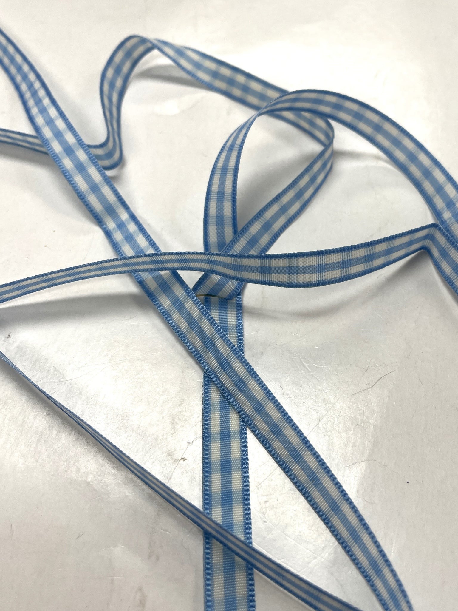 2 1/2 YD Nylon Yarn-Dyed Gingham Ribbon - Blue and White