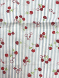 1 1/2 YD Quilting Cotton - Blue and White Stripes with Red Cherries