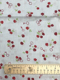 1 1/2 YD Quilting Cotton - Blue and White Stripes with Red Cherries