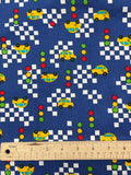 2 1/2 YD Quilting Cotton Vintage - Blue with White Squares and Yellow Cars