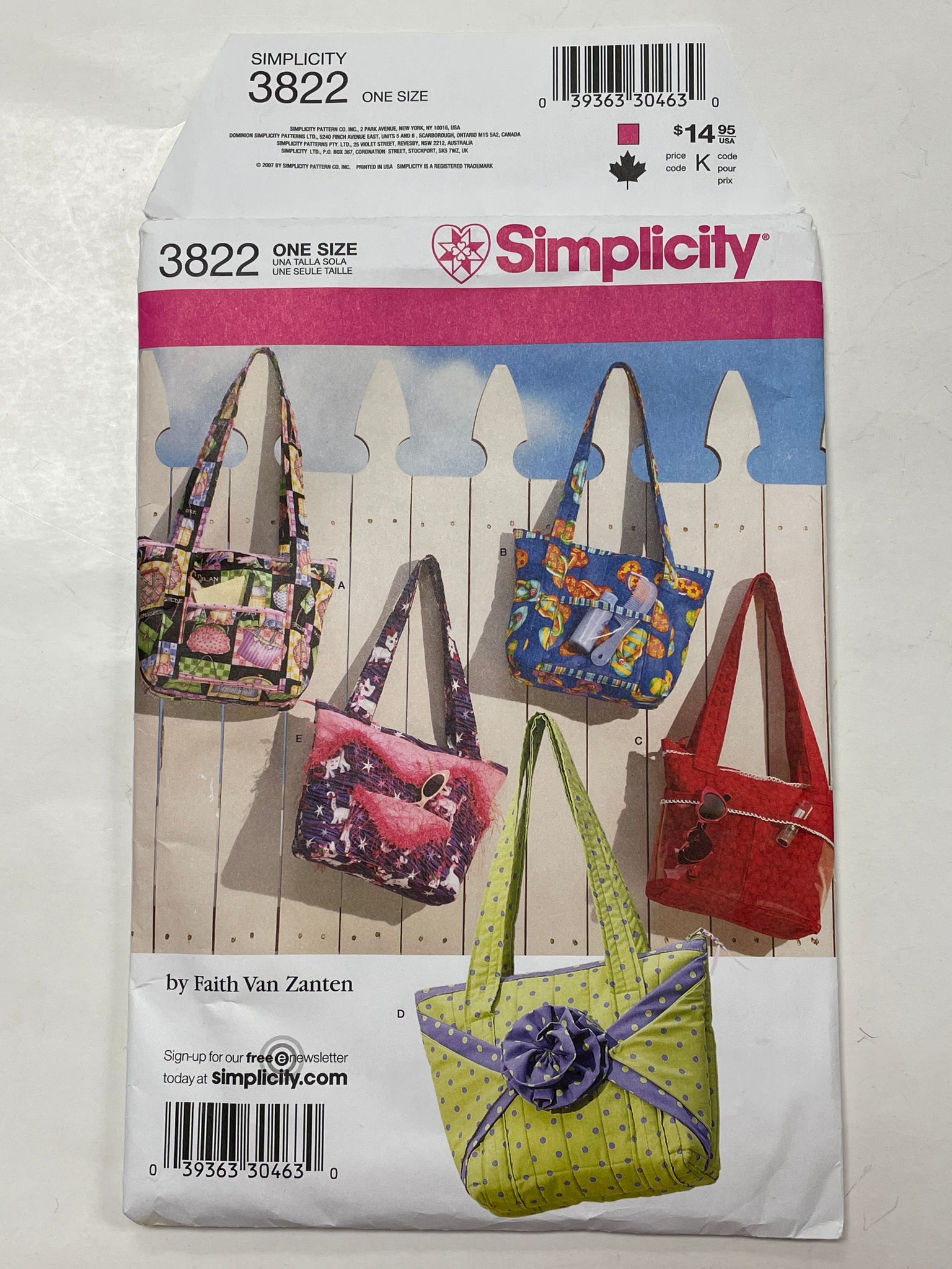 20% OFF SALE 2007 Simplicity 3822 Pattern - Tote Bags FACTORY FOLDED