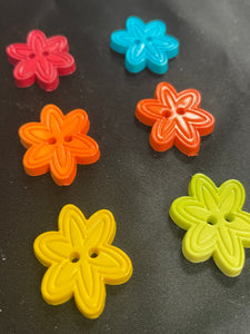 Button Set of 6 Plastic - Flowers