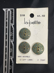 Buttons Plastic Set of 3 - "Bronze" Filigree