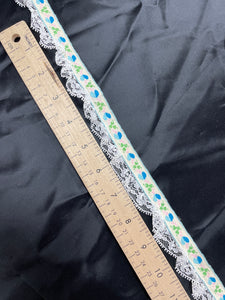 SALE 2 3/8 YD Cotton Poly Trim Vintage - Off White Ribbon with Blue Hearts and Ruffled Lace