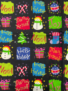 1+ YD Quilting Cotton Remnant - Black with Christmas Graphics