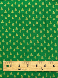 2 YD Quilting Cotton - Green with Metallic Gold Christmas Trees