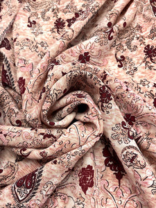 4 1/2+ YD Polyester - Rose Pink with Paisley and Maroon Flowers