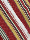 SALE 1 3/4 YD Cotton Printed Stripe - Brick Red, Golden Yellow and Gray