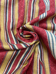 SALE 1 3/4 YD Cotton Printed Stripe - Brick Red, Golden Yellow and Gray