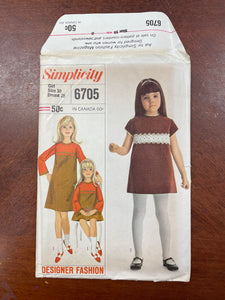 1966 Simplicity 6705 Sewing Pattern - Child's Dress FACTORY FOLDED