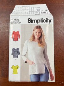 2021 Simplicity 10992 Sewing Pattern - Top FACTORY FOLDED