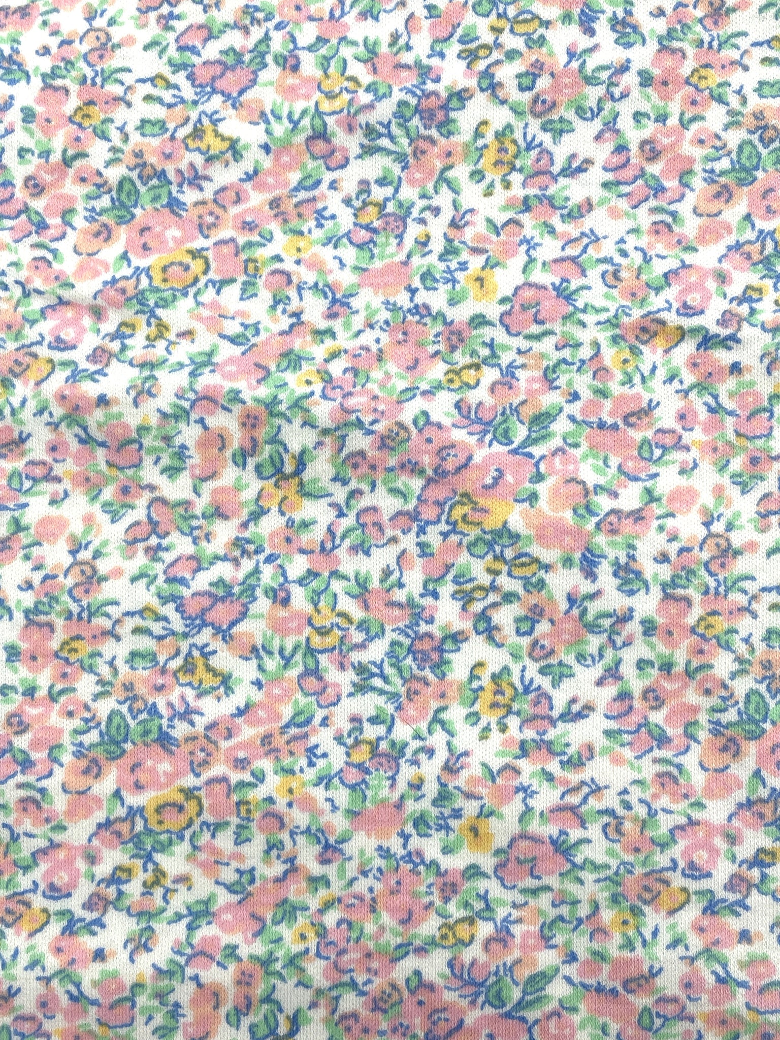 3 1/4 YD Synthetic Blend Knit Vintage - White with Pink, Green and Pale Orange Flowers