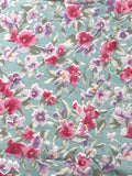 2 7/8 YD Rayon Vintage - Aqua with Pink and Purple Flowers