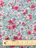 2 7/8 YD Rayon Vintage - Aqua with Pink and Purple Flowers