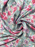 2 7/8 YD Rayon Vintage - Aqua with Pink and Purple Flowers