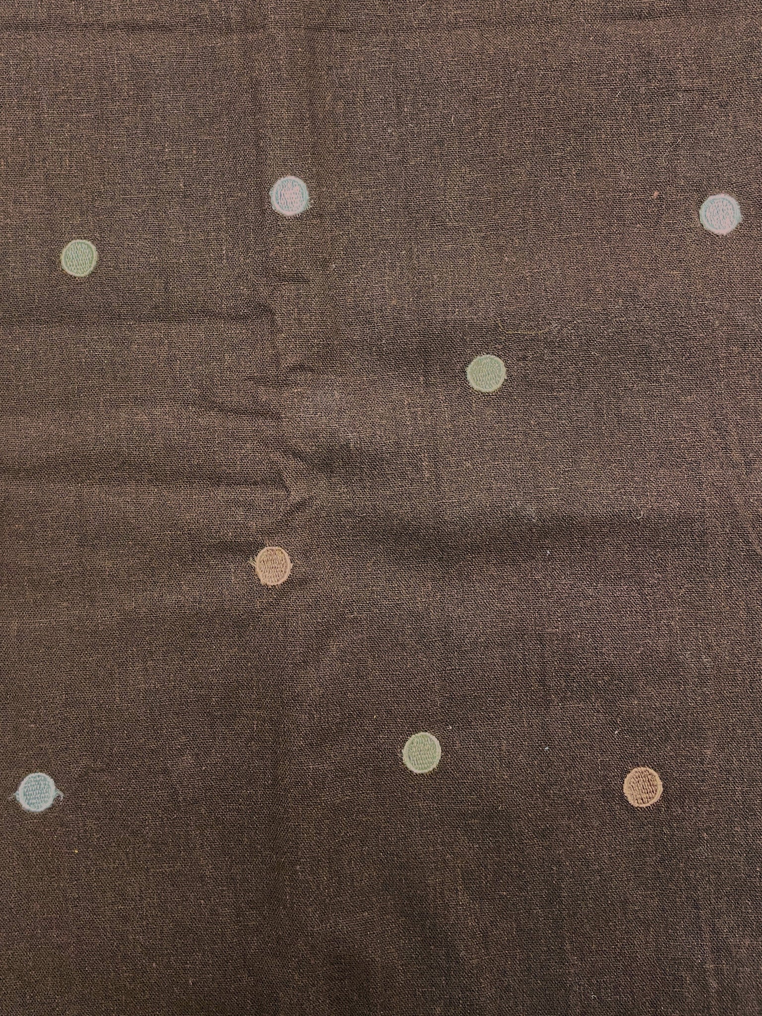 3 1/4 YD Polyester Blend Embroidered - Dark Chocolate Brown with White, Ecru and Light Brown Polka Dots