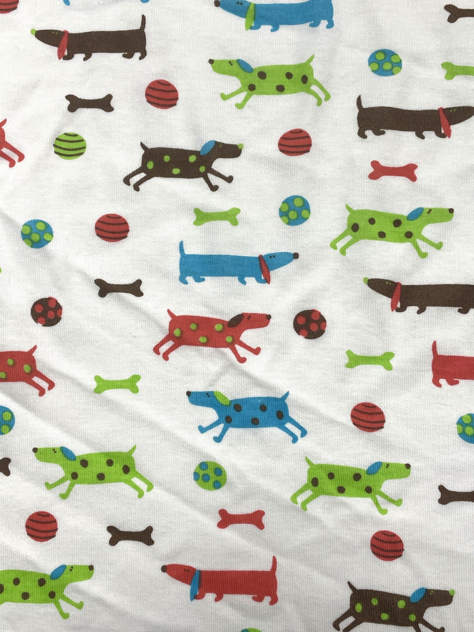 Cotton Knit - White with Dogs in Multiple Colors