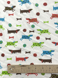 Cotton Knit - White with Dogs in Multiple Colors