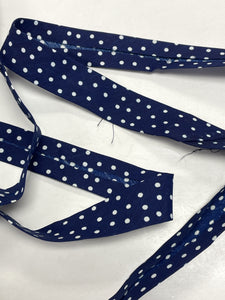 Cotton Bias Tape By-the-Yard Handmade - Navy Blue with White Polka Dots