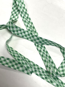 Cotton Bias Tape By-the-Yard Handmade - Green and White Printed Gingham