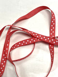 5 YD Polyester Grosgrain Ribbon - Salmon Orange with White Polka Dots