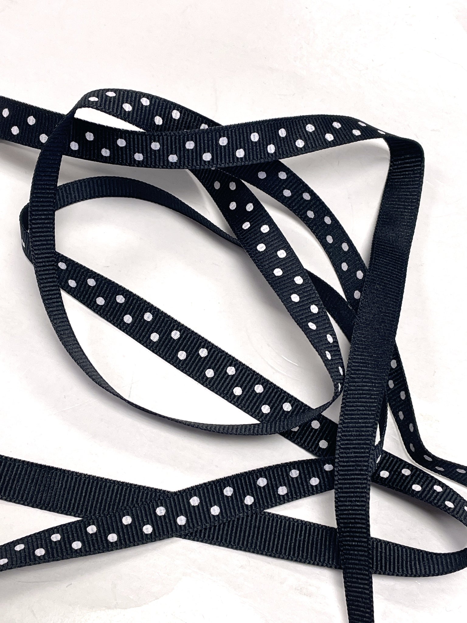 5 1/8 YD Polyester Grosgrain Ribbon - Black with White Polka Dots