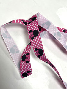 2+ YD Polyester Grosgrain Ribbon - Hot Pink with White Polka Dots and Minnie Mouse