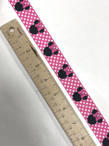 2+ YD Polyester Grosgrain Ribbon - Hot Pink with White Polka Dots and Minnie Mouse