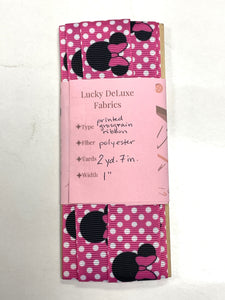 2+ YD Polyester Grosgrain Ribbon - Hot Pink with White Polka Dots and Minnie Mouse