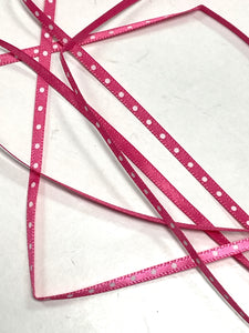 4+ YD Polyester Satin Ribbon - Hot Pink with White Polka Dots