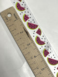 3 YD Polyester Satin Ribbon - White with Watermelon and Black Seed "Polka Dots"