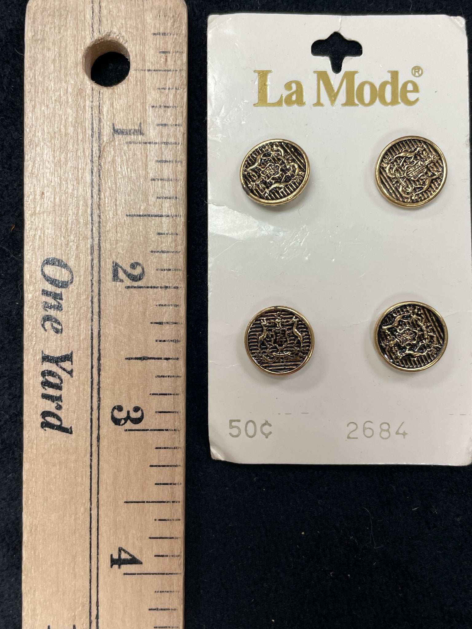 Button Metal Set of 4 Vintage - Brass