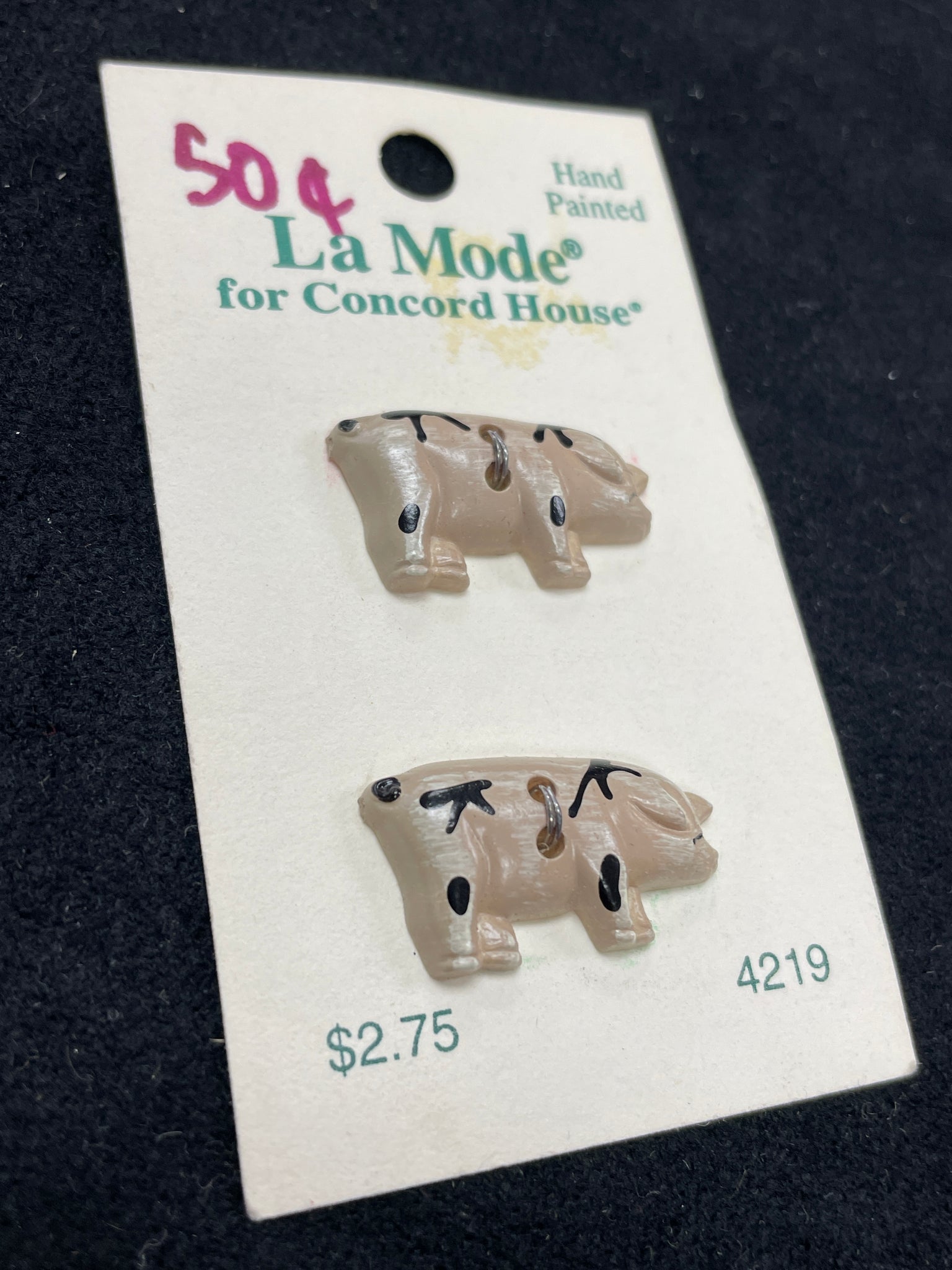 Button Plastic Hand Painted Set 2 - Pigs